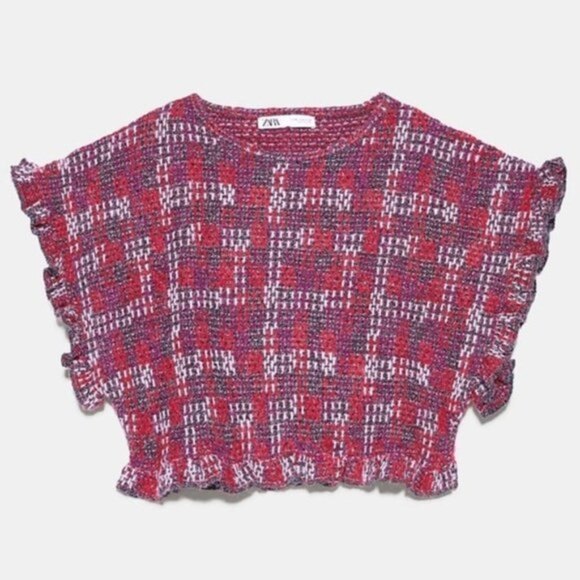 Zara Short Sleeve Metallic Knit Ruffled Sweater Top (NWT) - Picture 7 of 7